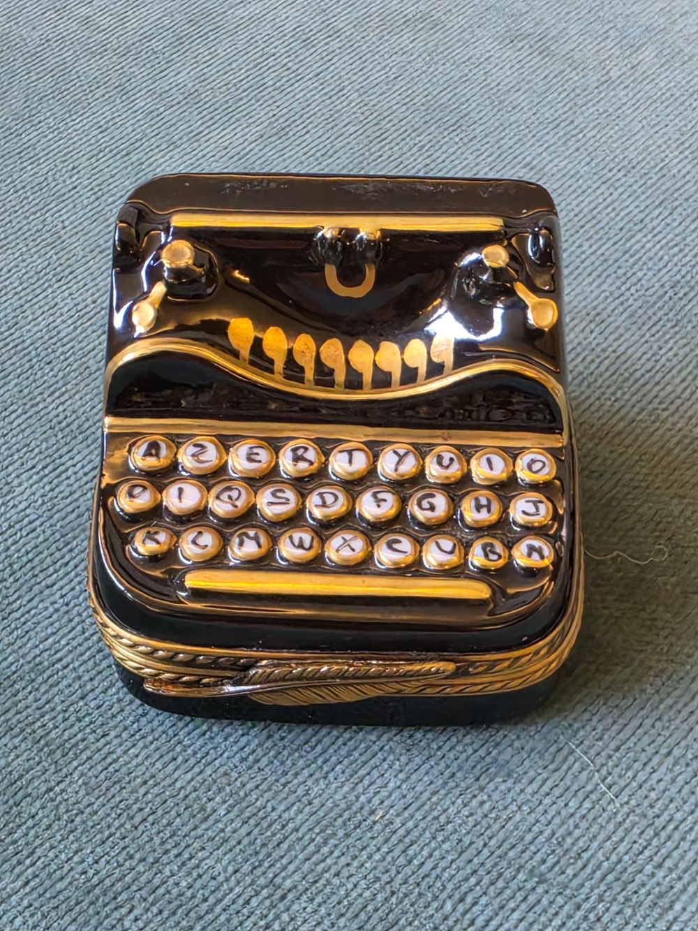 Limoges France Hand-Painted Porcelain Black and Gold Typewriter Trinket Box